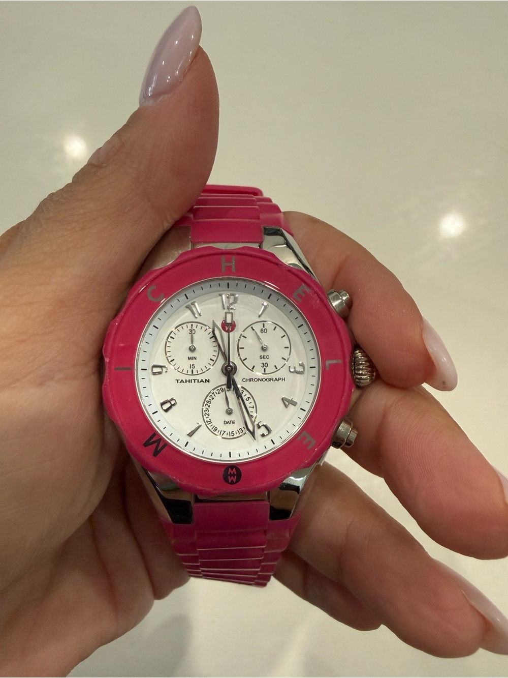 Michele Tahitian Jelly Bean Chronograph Watch – Pink Silicone